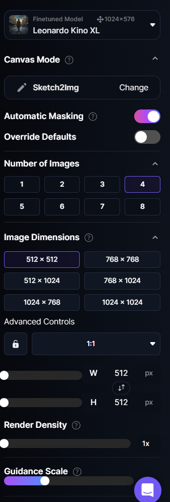 Leonardo AI options canvas mode