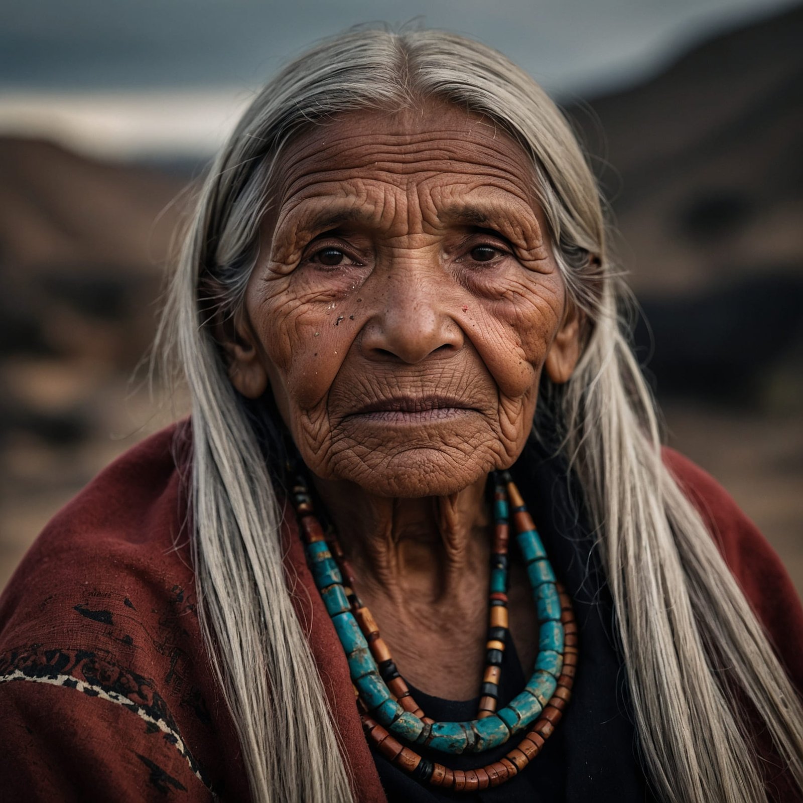 a woman with long hair and a red jacket